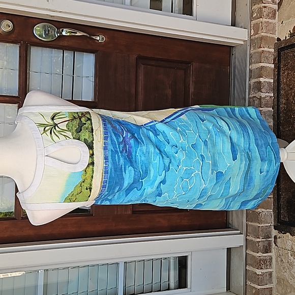 Tropical Print Linen Keyhole Back Summer Vacation Dress - Picture 3 of 5